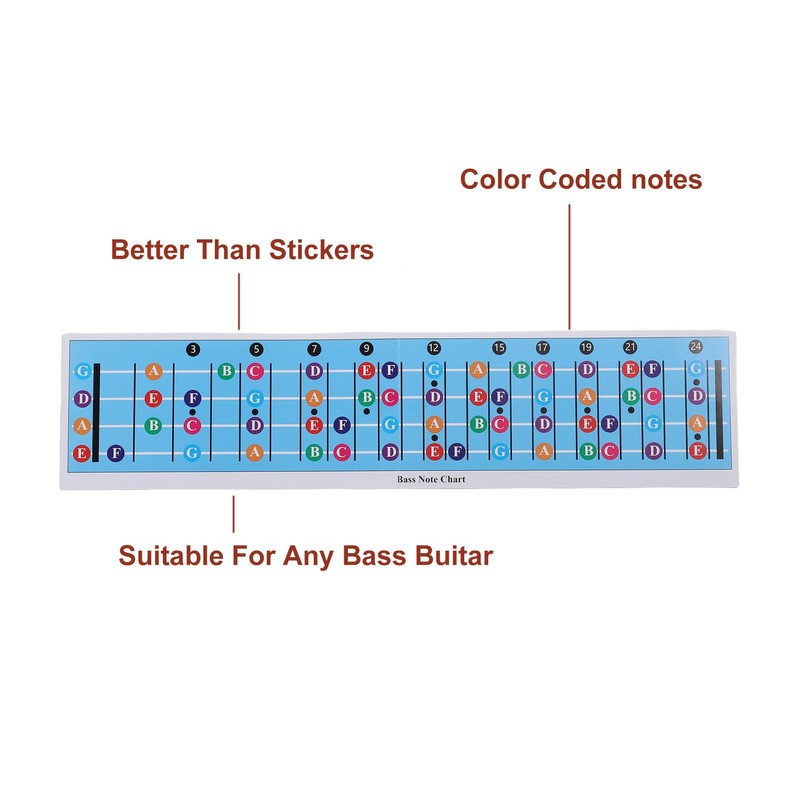 Bass Guitar Fretboard Note Chart, 4 String Bass Scale Chart