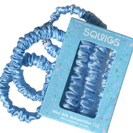 Squigs Mini Silk Scrunchies: 100% Pure Silk Hair Ties for Women – No Crease, No Tugging, Prevents Breakage – Strong Hold for Ponytails, Braids & Buns – 3-Pack, Soft & Gentle on Hair