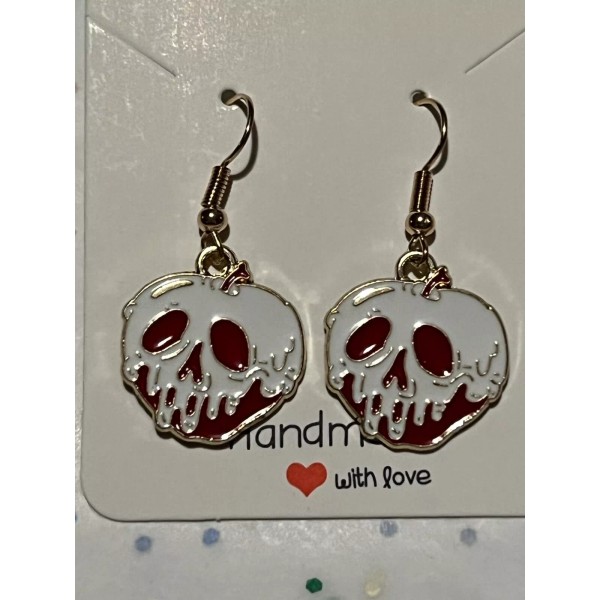 Unbranded Enamel Gold Toned Edges Skull Gothic Horror Face Earrings