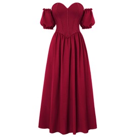 Women Off Shoulder Puff Sleeve Dress Elegant Formal Prom Corset Dress Red Size 10