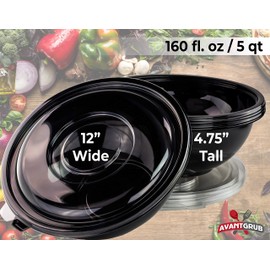 Recyclable Large 160 Oz Serving Bowls with Lids 4pk. Fit Any Party Sized Hot or Cold Food or Dessert With Our Catering-Grade Big Disposable Bowl With Cover Great for Picnic Buffet or Cookout Supplies