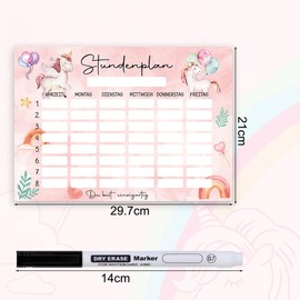 JOYEASE Unicorn Timetable Wipeable Magnetic with Pen - Timetable Children 1st Class - School Cone Filling Girls - First Day of School Gift