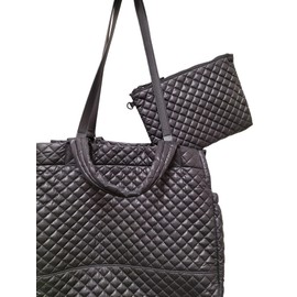 CLARANY Lightweight Gym Travel Commuter large Shoulder Tote Quilted color Black # Include Pouch and Crossbody Strap Water Repellent Stain Resistance