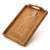 Hand-Woven Rattan Rectangular Serving Tray with Handles for Breakfast, Drinks,