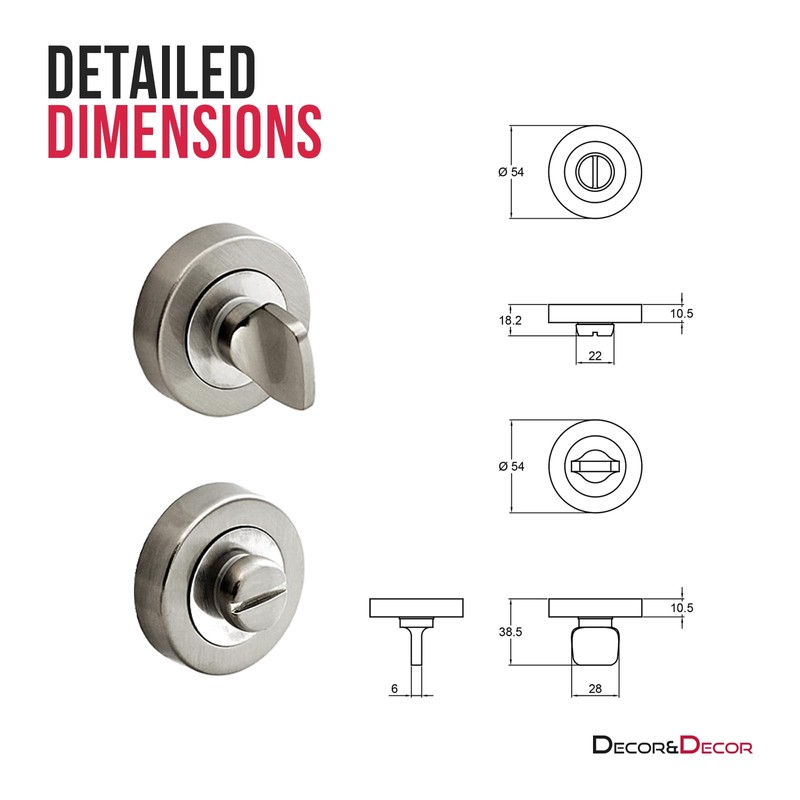 Decoranddecor Round Turn and Release Set for Bathroom Lock 54mm