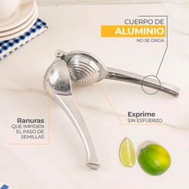 Exprimidor Grande de Limones Ekco Classic Color Plata, Hecho de Aluminio Pulido de Gran Resistencia