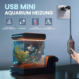 Bonlux USB Mini Aquarium Heater 10W DC 5V, Submersible Aquarium Heater USB 3L 18-34°C Temperature Adjustable with Temperature Display for Fresh Water