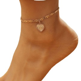 JUSTUSNX Adjustable Anklet Gold Heart Shaped Pendant Ankle Bracelet Beach Summer Foot Jewelry Chain for Women and Girls
