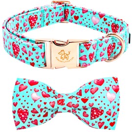 Elegant little tail Valentine's Dog Collar, Cute Pink Heart Dog Collar with Bow for Small Dogs, Female or Male Adjustable Cotton Pet Collar for Small Medium Large Dogs
