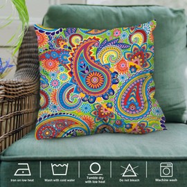 Shrahala Floral Vintage Decorative Pillow Covers, Green Yellow Red Paisley Pattern Cushion Case for Sofa Bedroom Car Throw Pillow Covers Cushion Cover Square 20 X 20 Inches Blue 02, Set of 2