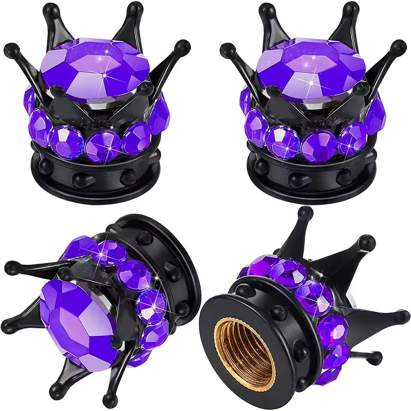 4-Piece Crown Rhinestone Tire Valve Stem Caps