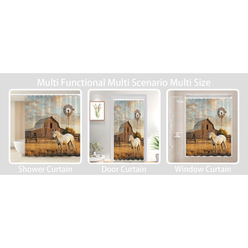 FAXTOZ Fall Horse Shower Curtain Rustic Farm Animal Retro Barn