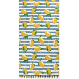 Serafina Home Summer Fun Kitchen Dish Towels Set, 2pc: Bright Colorful Cotton Towels with Fringe (Lemons)