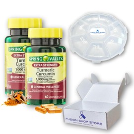 Spring Valley Turmeric Curcumin 1000 mg- Complex Extra Strength 60 Capsules(Pack of 2), Set with Fusion Shop Store Week case (1)