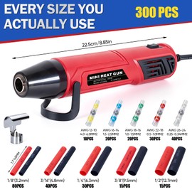 350W Heat Gun Kit, 300pcs Solder Seal Connector & 3:1 Heat Shrink Tubing