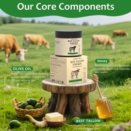 Beef Tallow for Skin, 100% Organic Grass-Fed Whipped Beef Tallow & Honey Balm, Deeply Moisturizing Face & Body Cream for All Skin Types