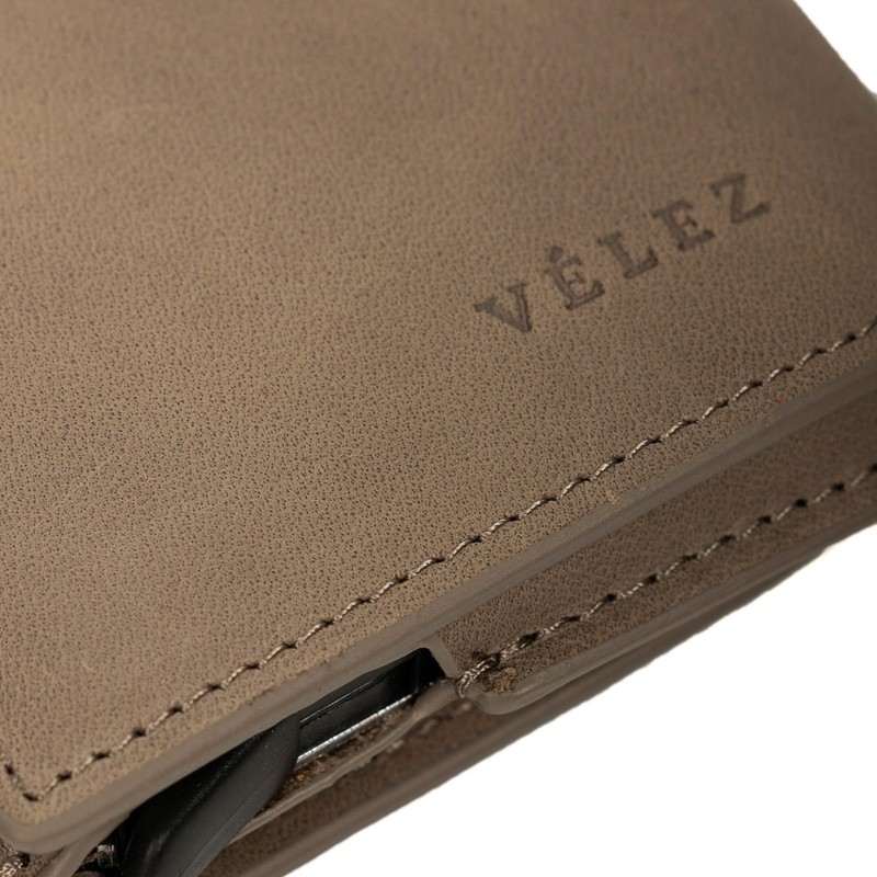 VELEZ Full Grain Leather Card Holder in Gray