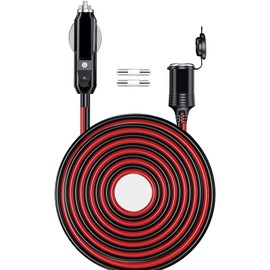 1 cable de extensión para encendedor de cigarrillos de 26 pies, 12 V/24 V, 16 AWG, 156 W/15 A macho a hembra adaptador de enchufe con 2 fusibles de 15 A y luces LED para inflador, bomba de neumáticos, compresor de aire