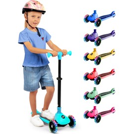SereneLife 3-Wheel Kids Scooter with Foldable Seat – Light-Up LED Wheels, Adjustable Handlebar, Rear Brake, Lean-to-Steer, Folding Design – Toddler Scooter for Boys & Girls Age 3+, 50kg Max