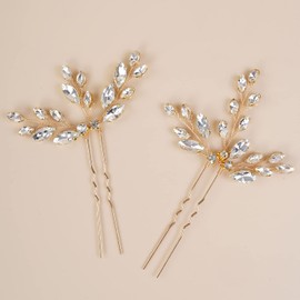 Xerling 2 Pieces Rhinestones Gold Hair Pins for Birdes Bridal Hair Clips Wedding Hair Piece Accessories for Girls (Gold)