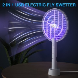 PALONE Electric Fly Swatter 4000V Bug Zapper Racket 2 in 1 Fly Swatter with 1200mAh Battery Rechargeable Mosquito Killer Lamp with 3 Layers Safety Mesh for Indoor and Outdoor