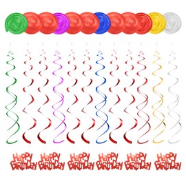 sourcing map 12pcs Red Happy Birthday Hanging Swirls Decorations, 28" Plastic Spiral Party Streamers Ceiling Decoration for Birthday Party