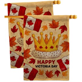 Angeleno Heritage Happy Victoria Day Burlap House Flag 2 pcs Pack Canada Provinces Canadian Territories Region Country Particular Area Banner Small Garden Yard Gift Double-Sided, Made in USA