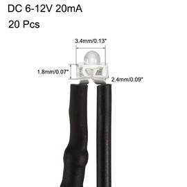 sourcing map 20Pcs 1.8mm Pre Wired LED, White DC6-12V Clear Lens, Light Emitting Diodes