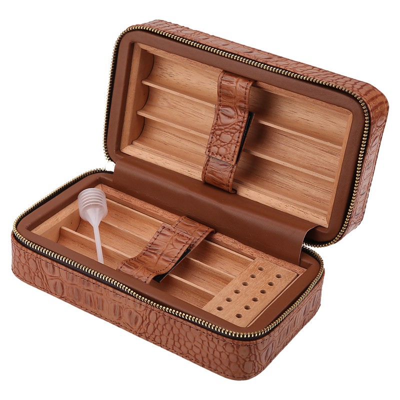 Wood Portable Travel Outdoor Cigar Humidor PU Leather Cigar Storage