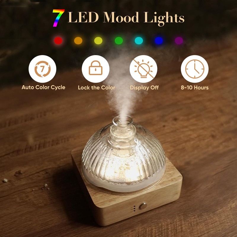 Glass Dome Essential Oil Diffuser with Glass Reservoir & Wood