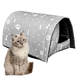 Fhiny Stray Cats Shelter, Waterproof Outdoor Cat House Foldable Warm Pet Cave for Winter Wild Animal Tent Bed Anti-Slip Kitten Cave for Feral Cat Dog Puppy Weatherproof Grey-L