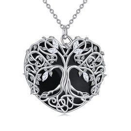 YAFEINI Black Onyx Necklace Sterling Silver Tree of Life Necklace Celtic Necklace Onyx Celtic Knot Necklace Jewellery Gifts for Women Girls