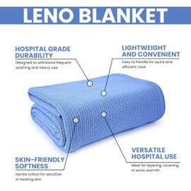 Linteum Textile Hospital Thermal Blanket 66x90 Inch 100% Cotton 2-Pack Breathable Soft and Cozy Open-Cell Weave Design Bed Blanket for Bed, Couch, Sofa Throw for All Season, 2.5 lb (Blue, Twin)
