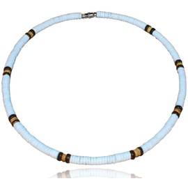 Native Treasure 14" Mens and Womens Summer Beach Surfer Necklace From the Philippines, White Ark Shells with Brown Coconut Beads