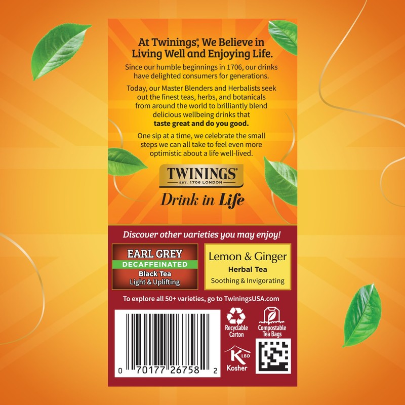 Twinings Decaffeinated Chai Individually Wrapped Bags, 20 Count (Pack of