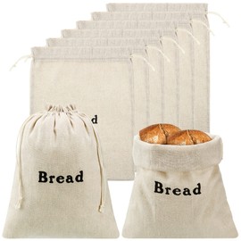 Woanger Linen Bread Bags Burlap Reusable Drawstring Bread Bags 12 x 15 Inch Unbleached Loaves Pastries Pouch Handmade Food Storage for Bakery Baguette Picnic Wedding Wrapping Camping