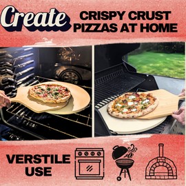 Round Pizza Stone - Large Pizza Stone Oven 16 inch - Pizza Grilling Stone with Peel and Cutter - Baking Stone - Oven Stone for Baking Bread - Stone Pizza Pan for Oven