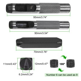 HARFINGTON 36pcs Metal Stamping Kit 25/64" (10mm) (A-Z, 0-8, &" Symbol) Steel Letter Punch Press Tool with Hole Punch to Stamp on Metal, Plastic, Wood, Leather, Black