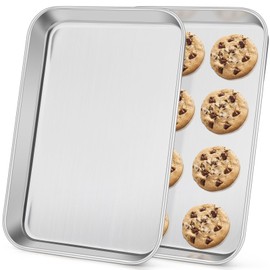 Baking Sheets Set of 2, Leonyo 12.4IN x 9.6IN Stainless Steel Cookie Sheets for Baking, 1IN Deep Metal Toaster Oven Pan Tray for Oven, Dishwasher Safe