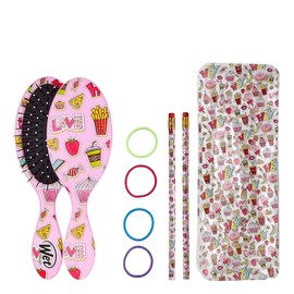 Wet Brush Ready School Set for Kids Hair Detangling Hairbrush with Hair Bands, Pencils and Pouch, Multicolor (ZWR835RESTSC)