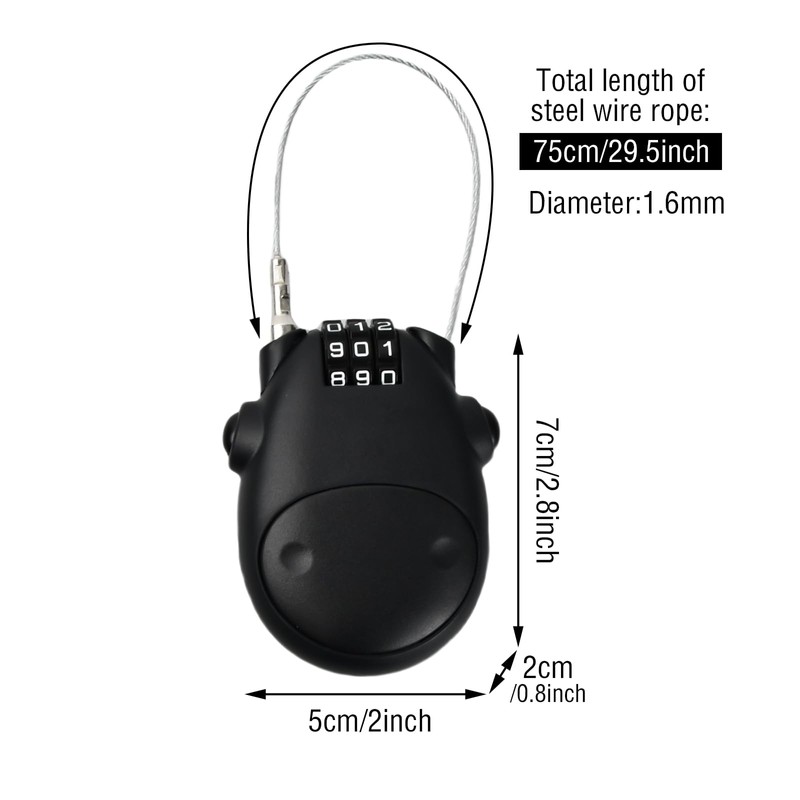 Extendable Cable Lock, 75 cm Steel Cable Luggage Lock, Combination