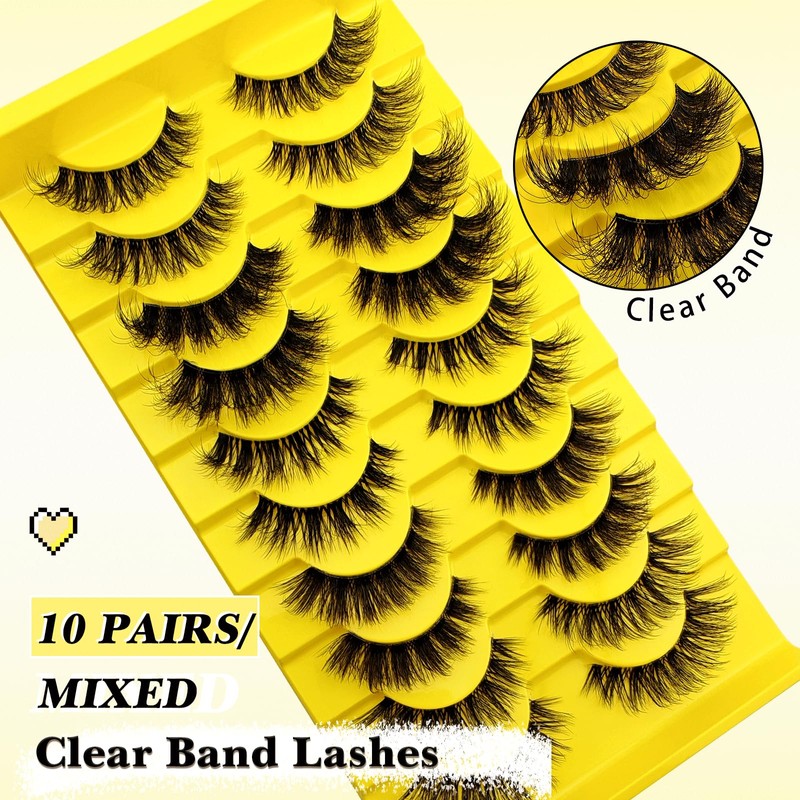 10 Pairs 5 Styles Mixed Clear Band Artificial Eyelashes Cat