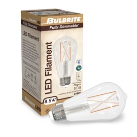 Bulbrite Item 776767, Filament LED Light Bulb, 8.5 Watt, ST18, 2700k, Fully Compatible Dimming, Long Life LEDs for Lasting Vintage Appeal, (Pack of 10)
