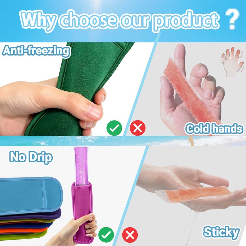 10 Colors Reusable Ice Pop Sleeves Anti-freezing No Drip (10