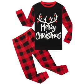 Little bety Boys Christmas Pajamas Toddler Boys Chirstmas Reindeer Pajamas Kids Cotton Sleepwear Size 8 Red&Black