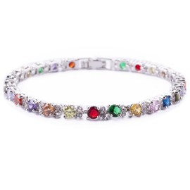 RIZILIA Round Multi-Color CZ and White Cubic Zirconia 18K White gold Plated Tennis Bracelet, 7"