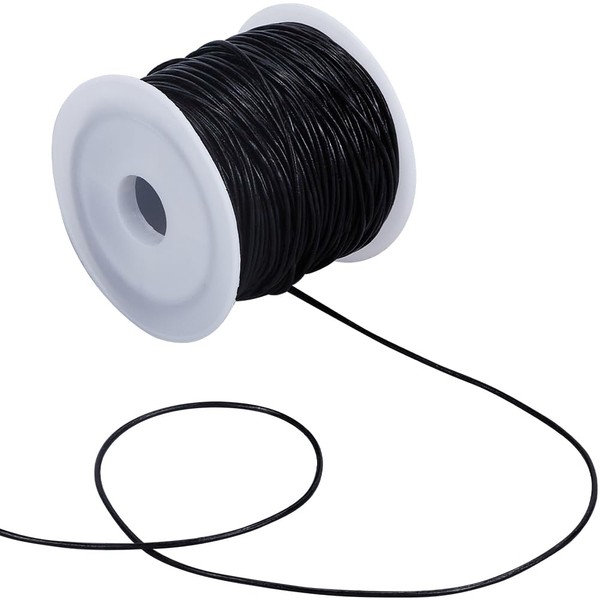 SUNNYCLUE 22 Yard/20M Round Cowhide Leather Cord Black Jewelry String