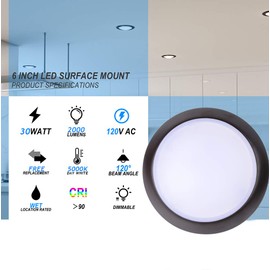 ECOELER 8 Inch Bronze LED Flush Mount Ceiling Light Fixture, Aluminum Baffle Trim, 30W Dimmable LED Disk Light, 5000K Daylight 2200LM CRI90, Damp Rated