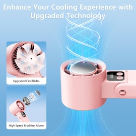 WOWF Portable Handheld Fan, 12000RPM Powerful Hand Fan Foldable with Air Turbo Tech Cooling,Turbo Fan for Indoor Outdoor Activities, Travel, Working (Pink)