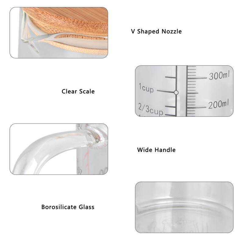 Glass Measuring Cup V Shaped Nozzle Clear Scale Comfortable Grip